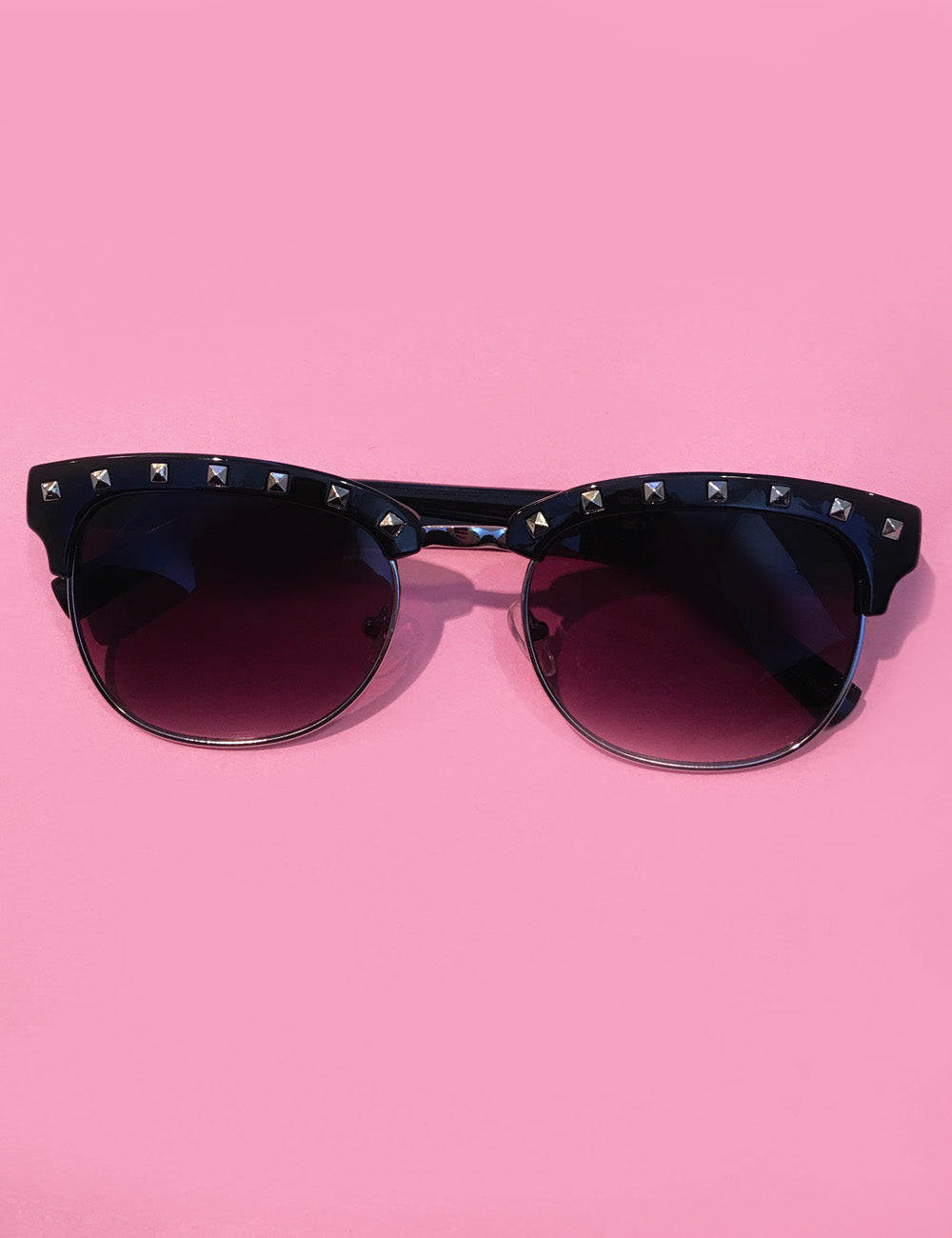 Retro Black & Silver Studded Horn Rimmed Sunglasses