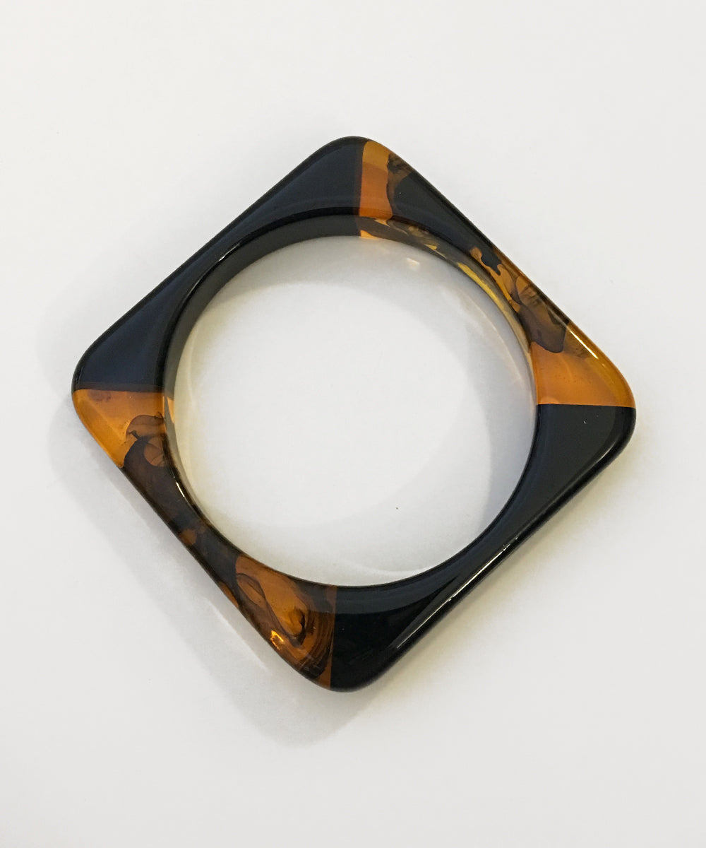 Two Toned Marbled Resin Black Square Bangle