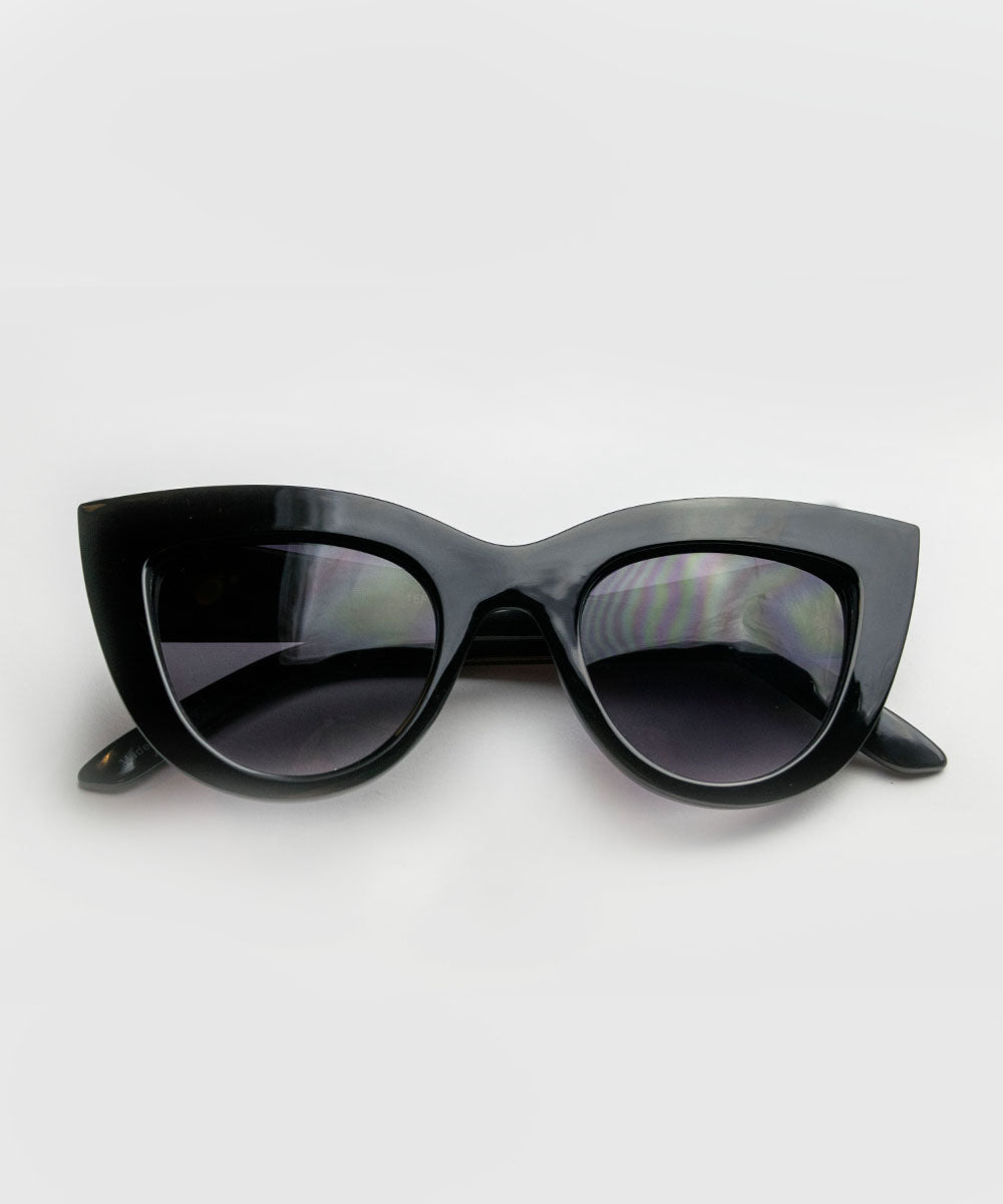 Solid Black Thick Retro Inspired Sunglasses