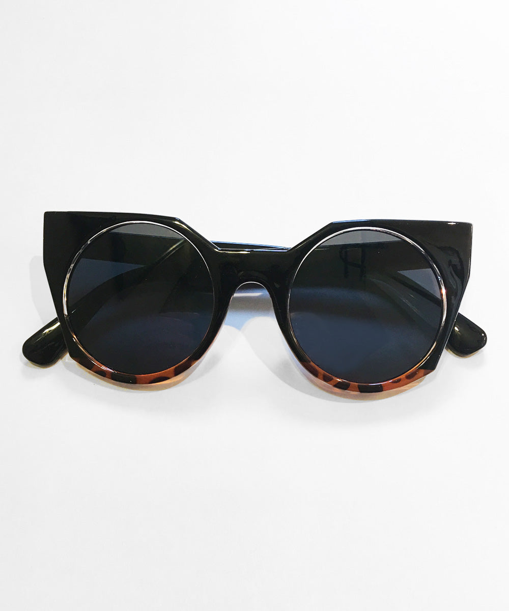 Black & Tortoise Brown 1960s Inspired Geometric Sunglasses