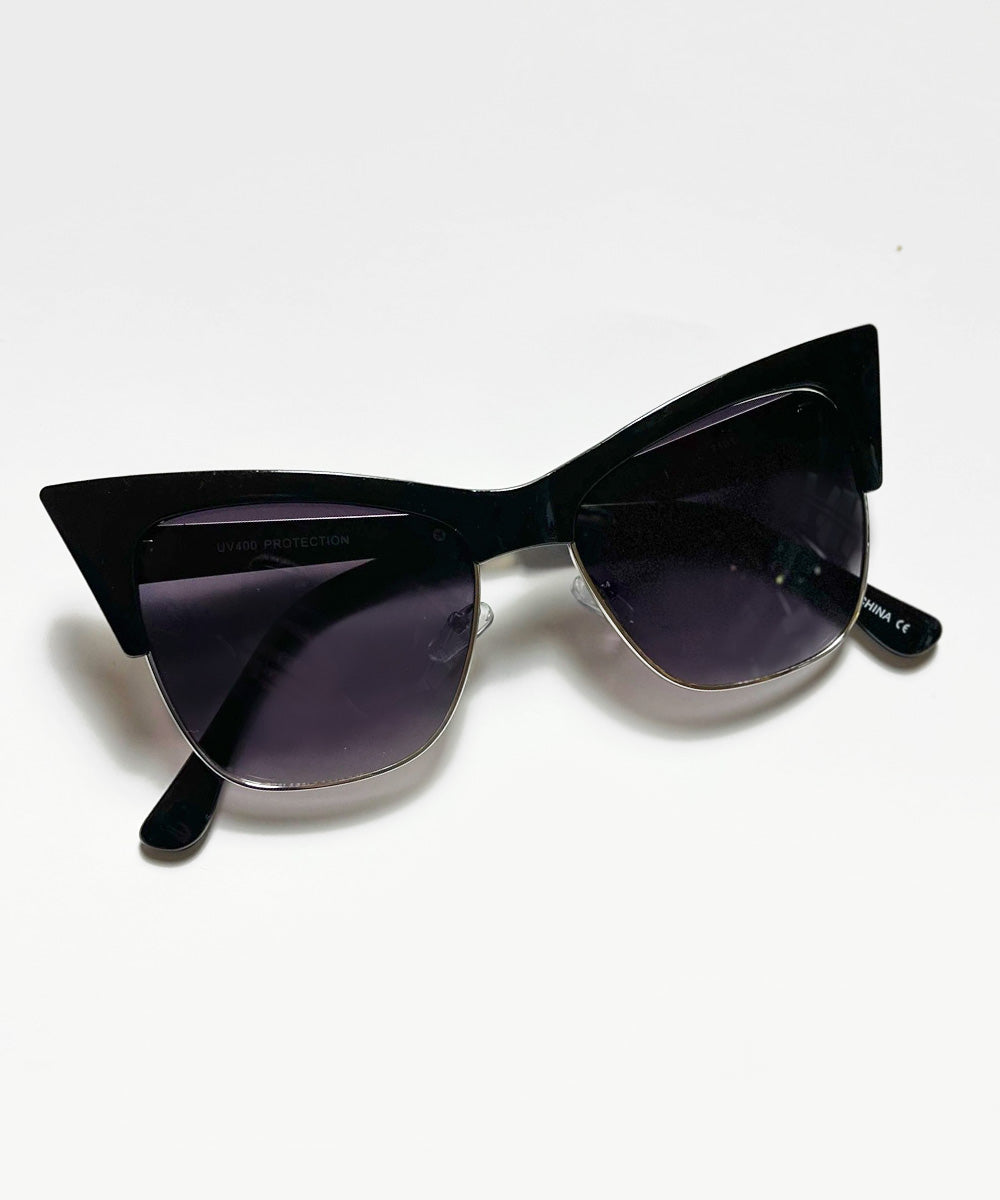 Glossy Black Edgy Pointed Cat Eye Sunglasses