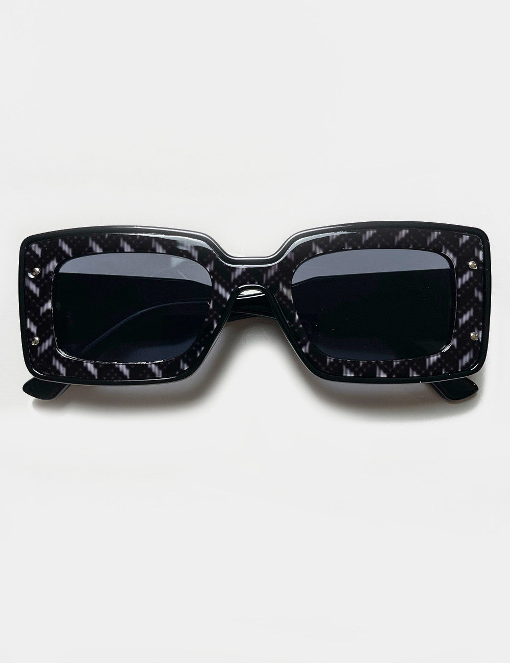 Black Tweed 1970s Funky Squared Frame Sunglasses