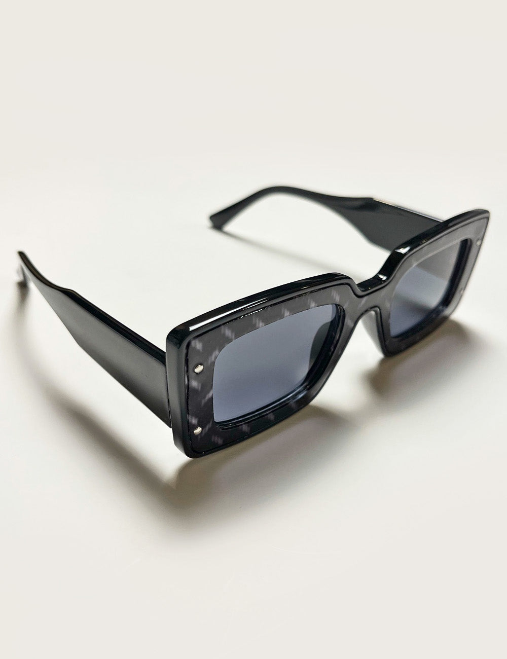 Black Tweed 1970s Funky Squared Frame Sunglasses