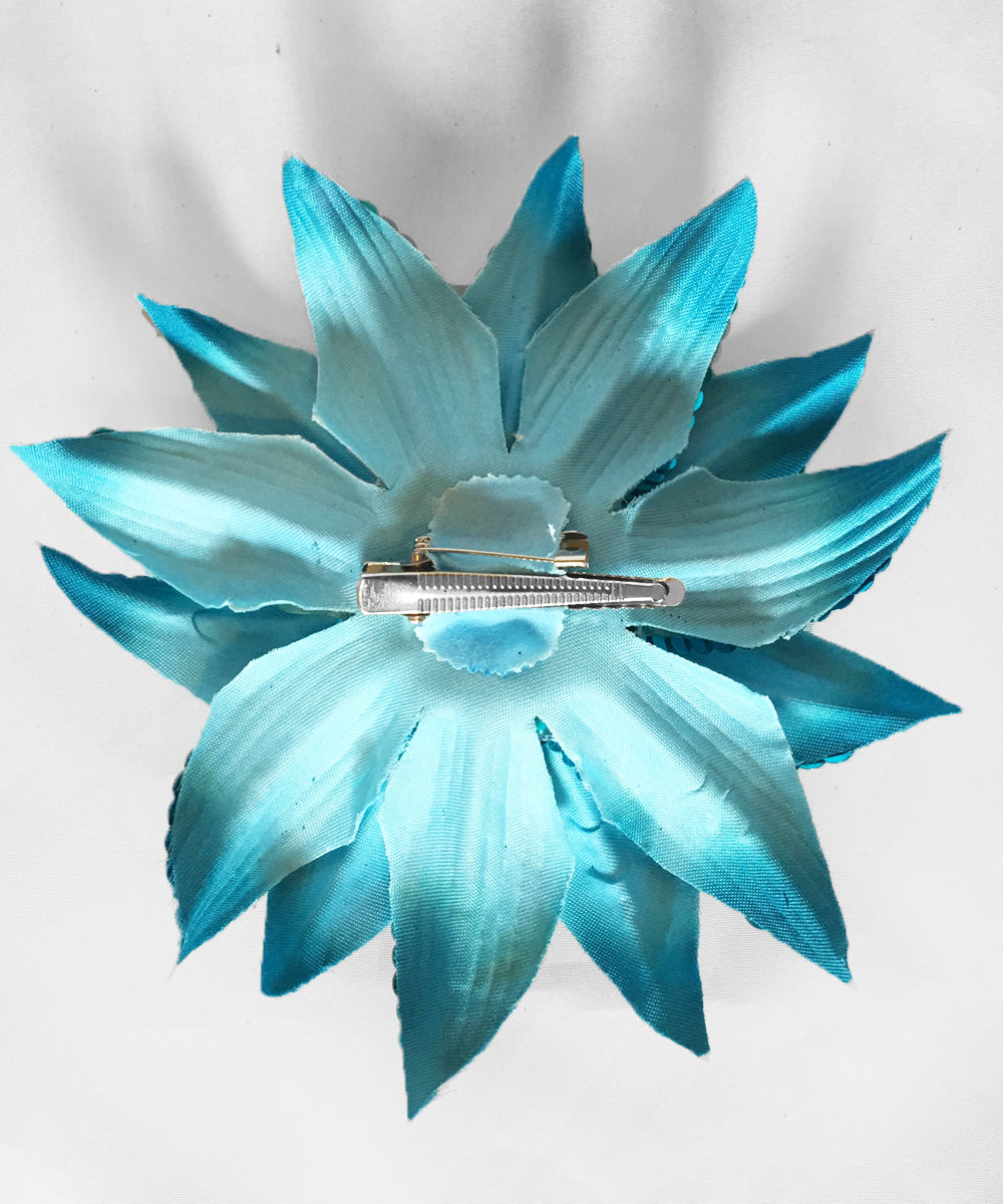 Turquoise Blue Sequin & Glitter Hair Flower & Pin