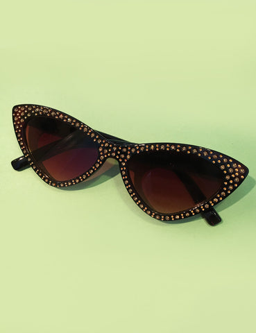 Brown Rhinestoned Glamour Cat Eye Sunglasses