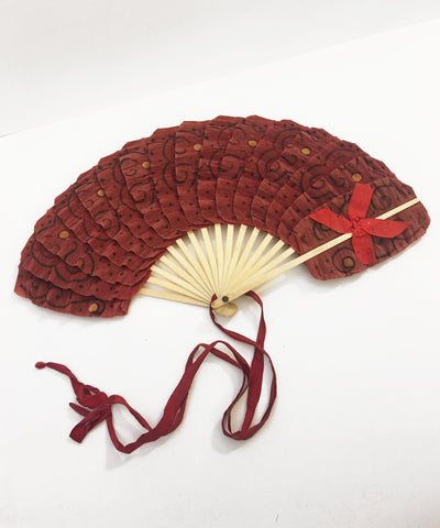 Burgundy Paper Delicate 1930s Vintage Hand Fan
