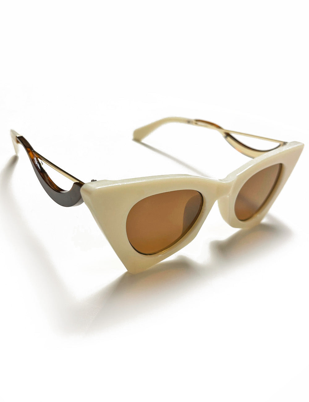 Cream & Tortoise Brown Unique Geometric 1950s Cat Eye Sunglasses