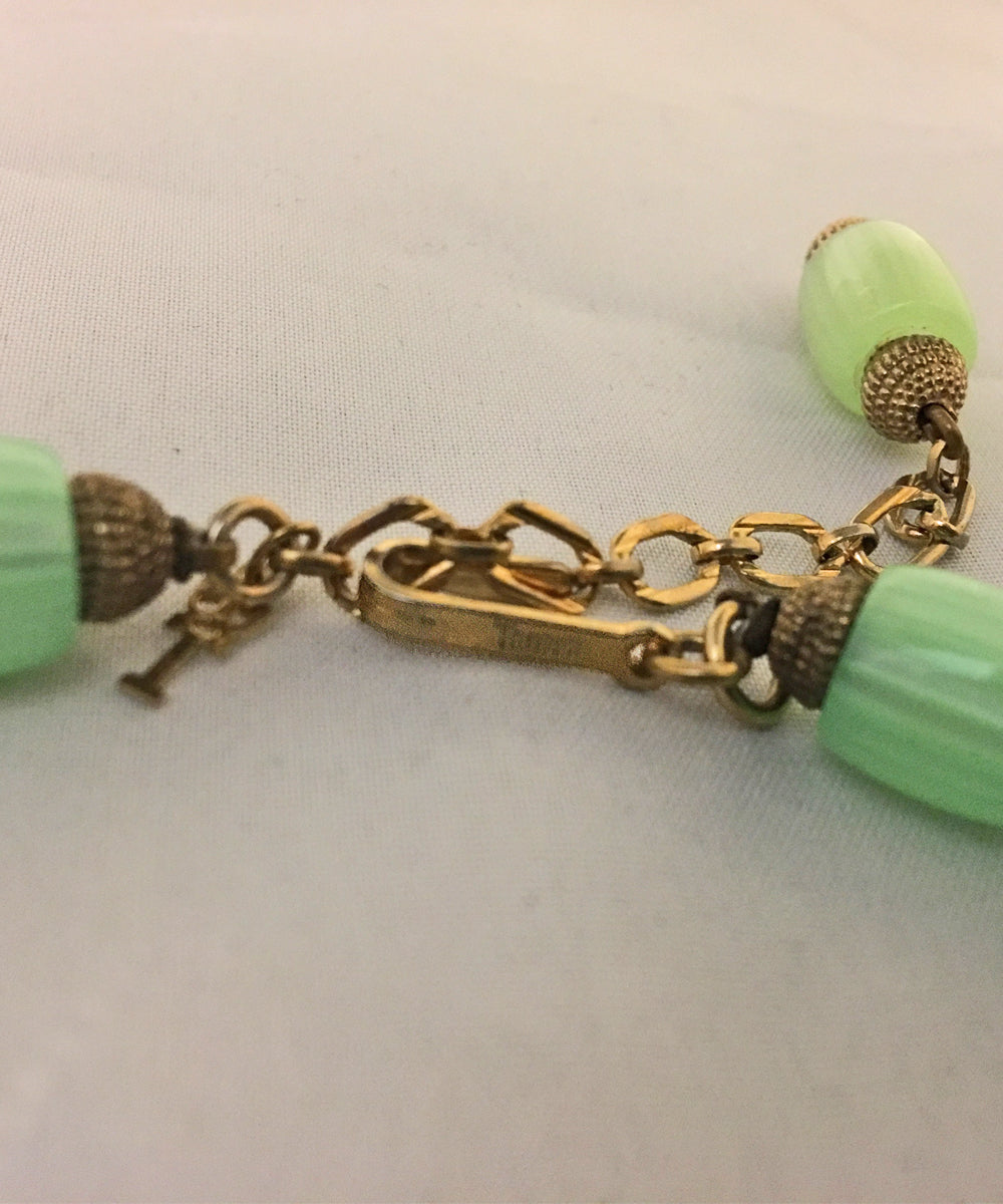 Crown Trifari Vintage Bright Green & Gold Beaded Necklace