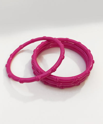 Thin Plastic Fuchsia Bamboo Bangle Set