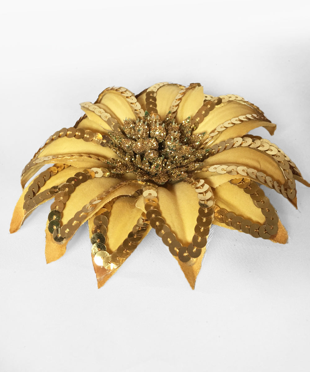 Gold Sequin & Glitter Hair Flower & Pin