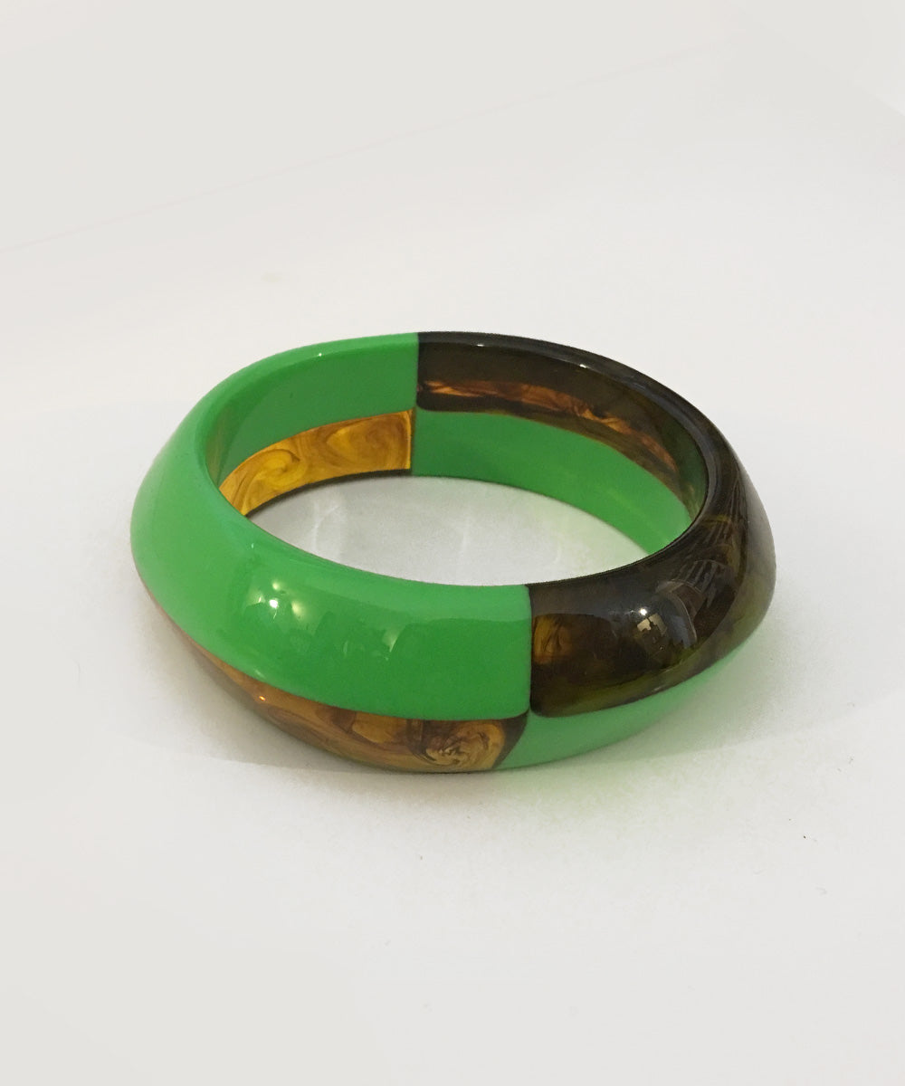 Two Toned Green & Marbled Tortoise Resin Bangle