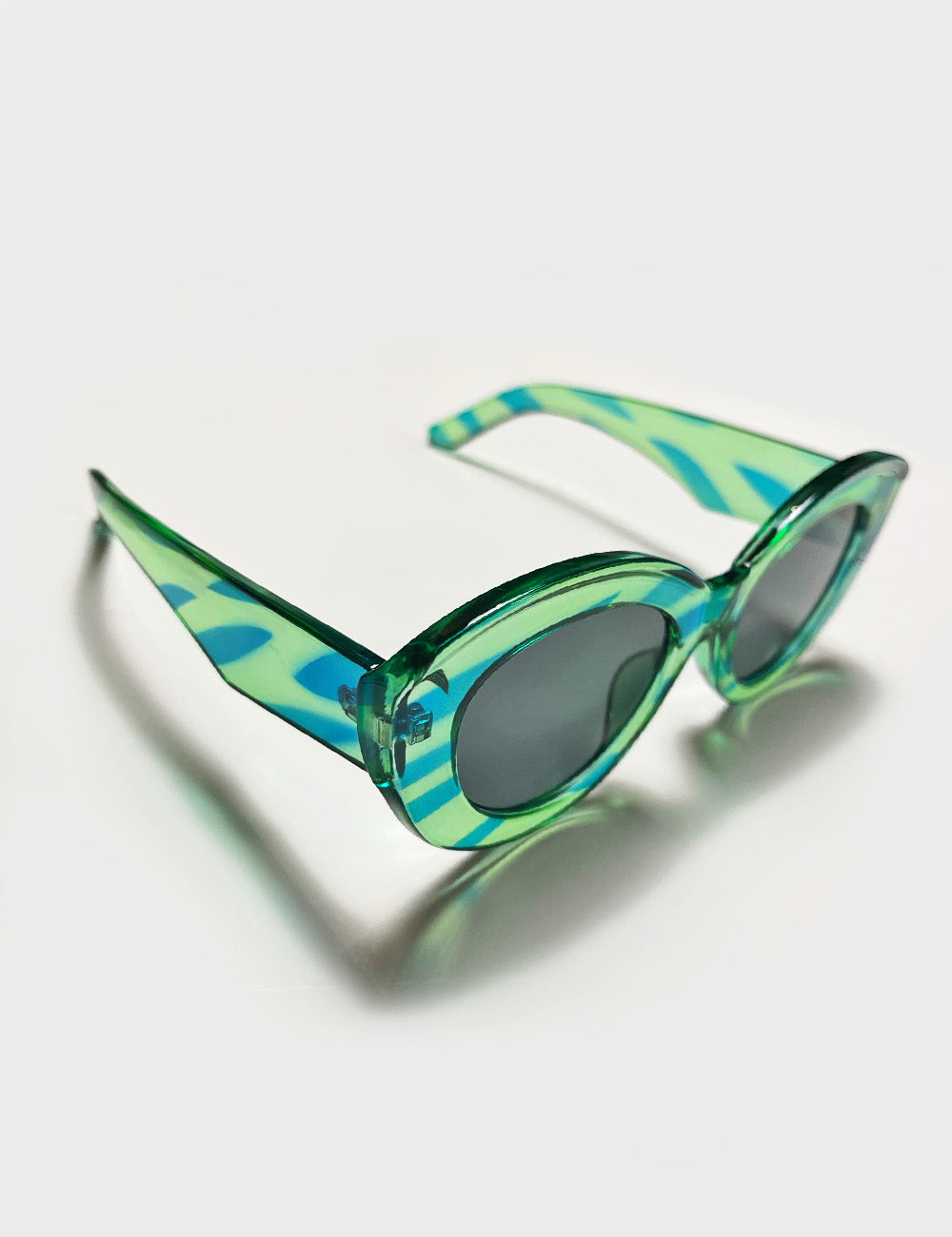 Green & Blue Marbled Retro Thick Frame Rounded Cat Eye Sunglasses