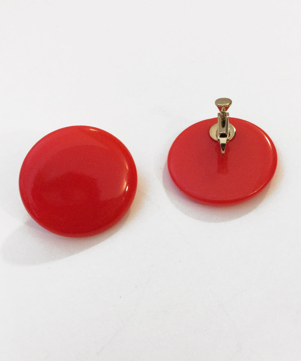 Large Red Round Resin Clip On Vintage Inspired Earrings