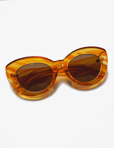 Marbled Topaz Retro Thick Frame Rounded Cat Eye Sunglasses