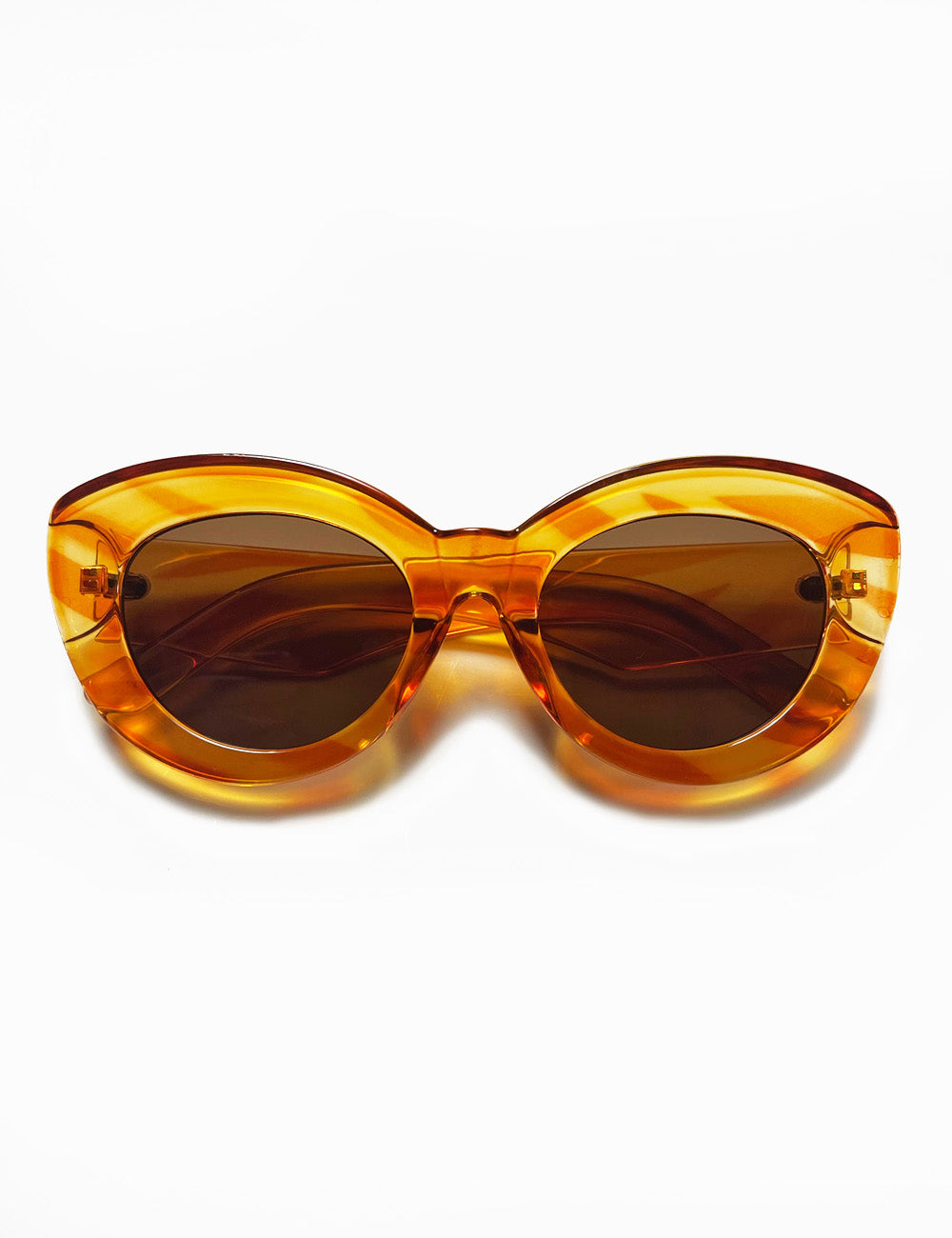 Marbled Topaz Retro Thick Frame Rounded Cat Eye Sunglasses