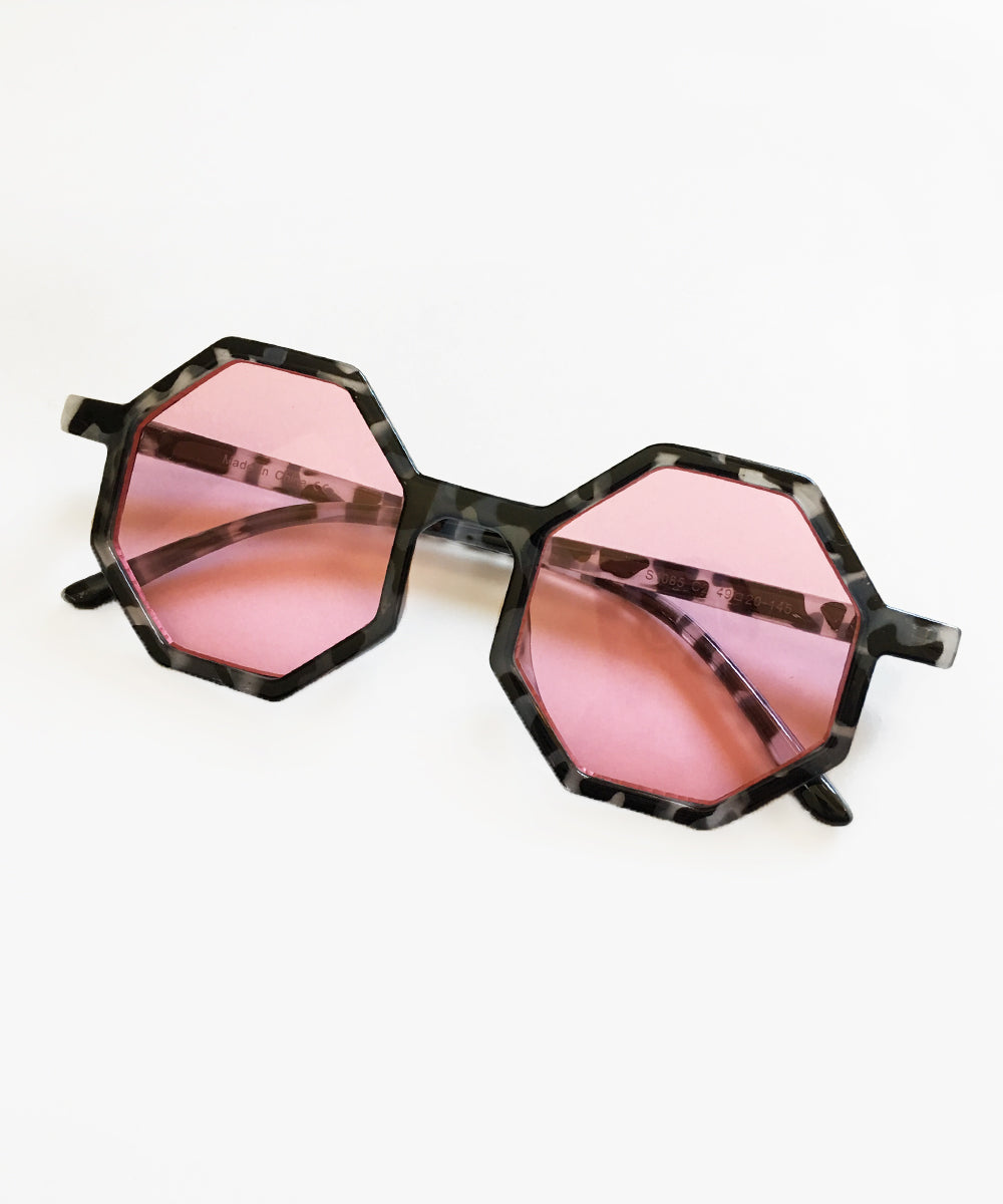 Insane Retro Irregular Shape Sunglasses Pink /Clear