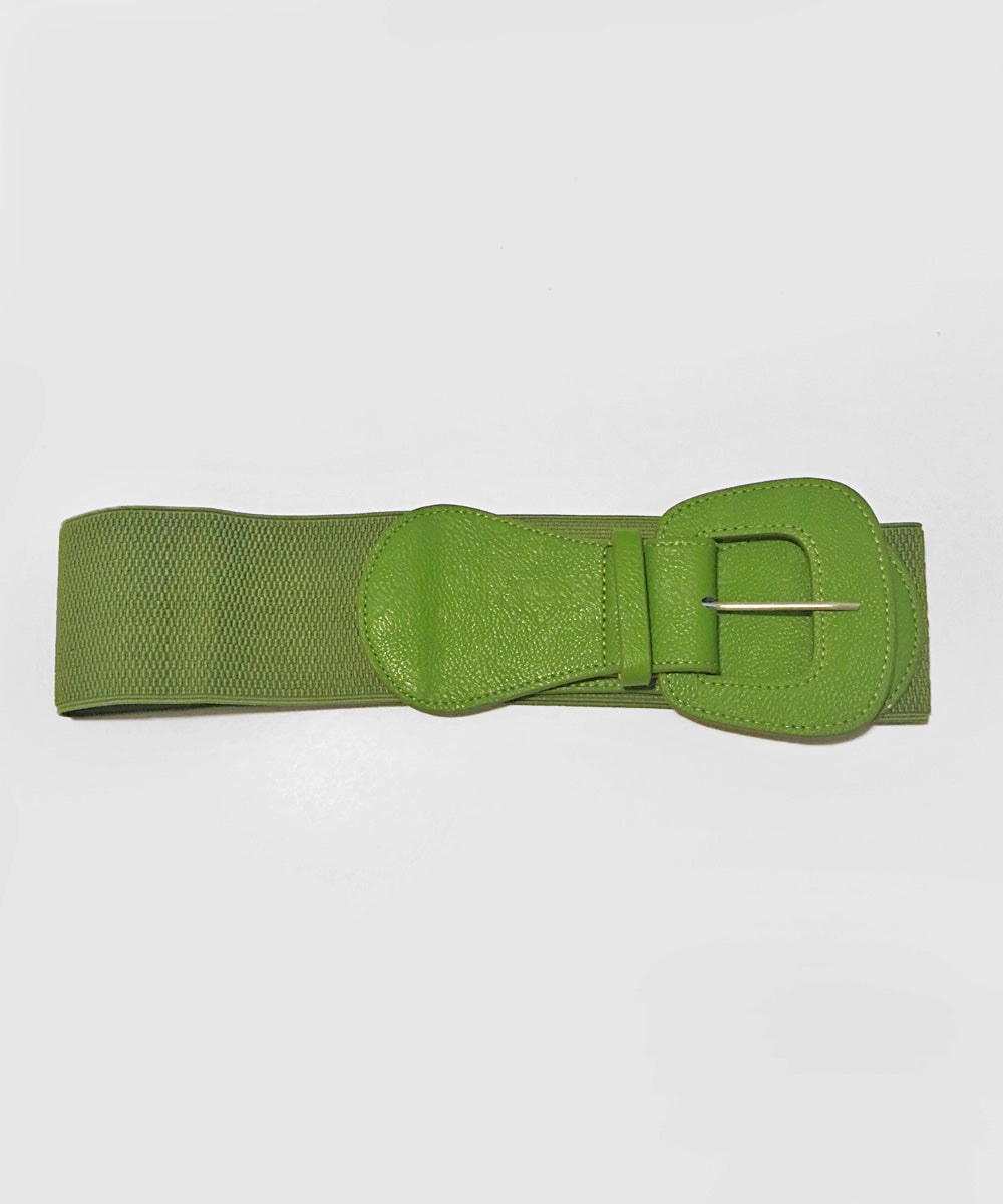 Olive Green Faux Leather Thick Stretch Belt