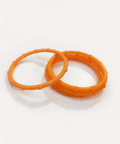 Thin Plastic Orange Bamboo Bangle Set
