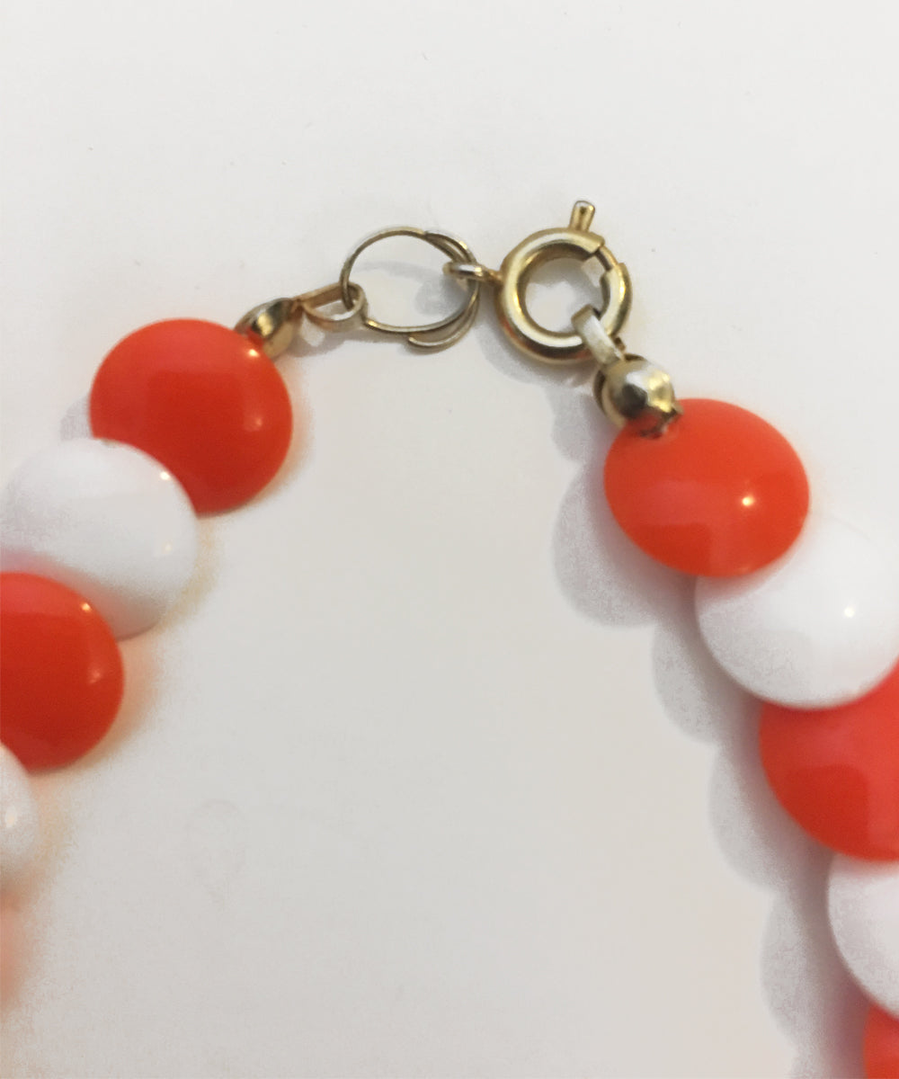 Vintage Orange & White 1970s Matching Necklace & Bracelet