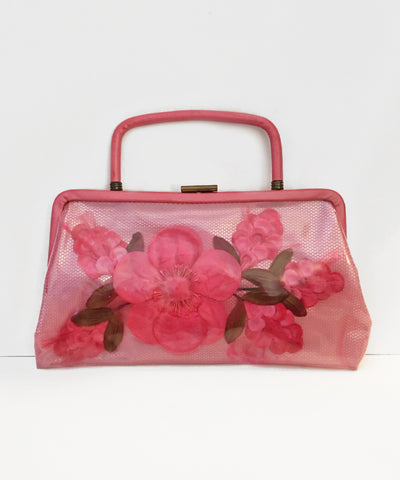 Vintage 1960s Plastic Floral Pink Purse