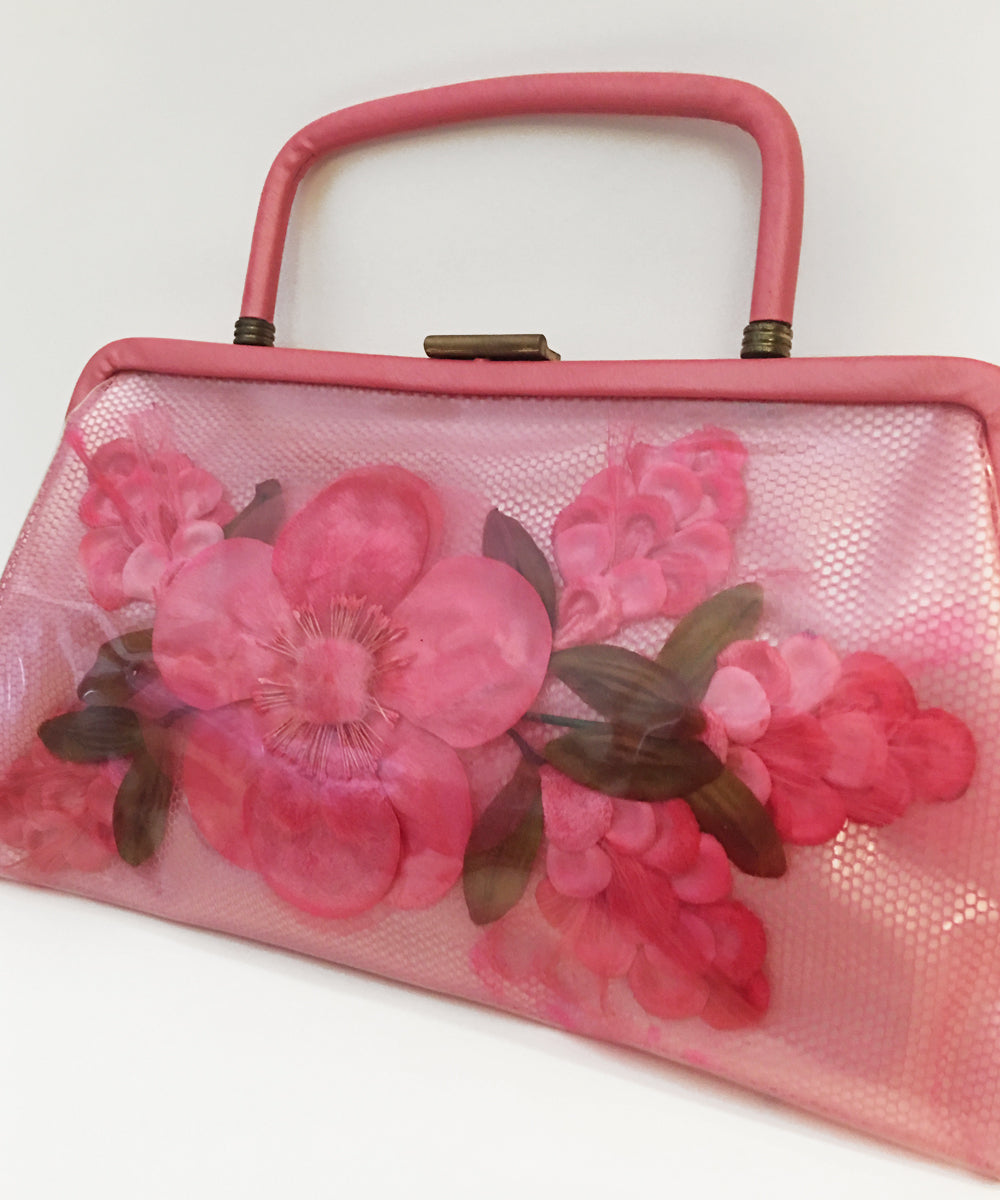 Vintage 1960s Plastic Floral Pink Purse