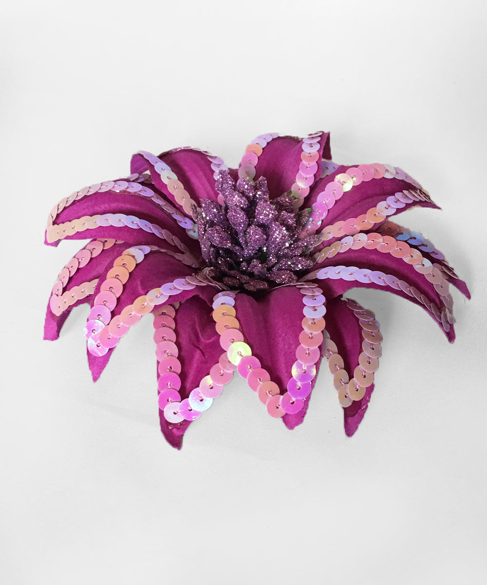 Bright Purple Sequin & Glitter Hair Flower & Pin