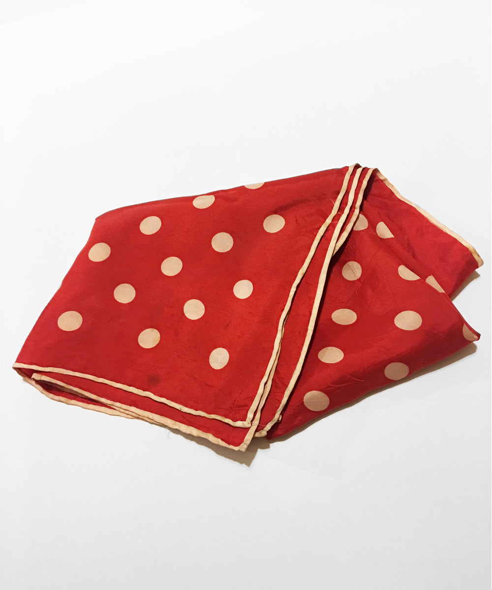 Vintage Red & Ivory Polka Dot Silk Square Scarf
