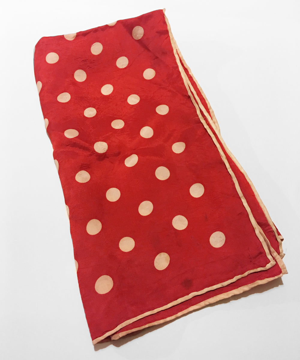 Vintage Red & Ivory Polka Dot Silk Square Scarf