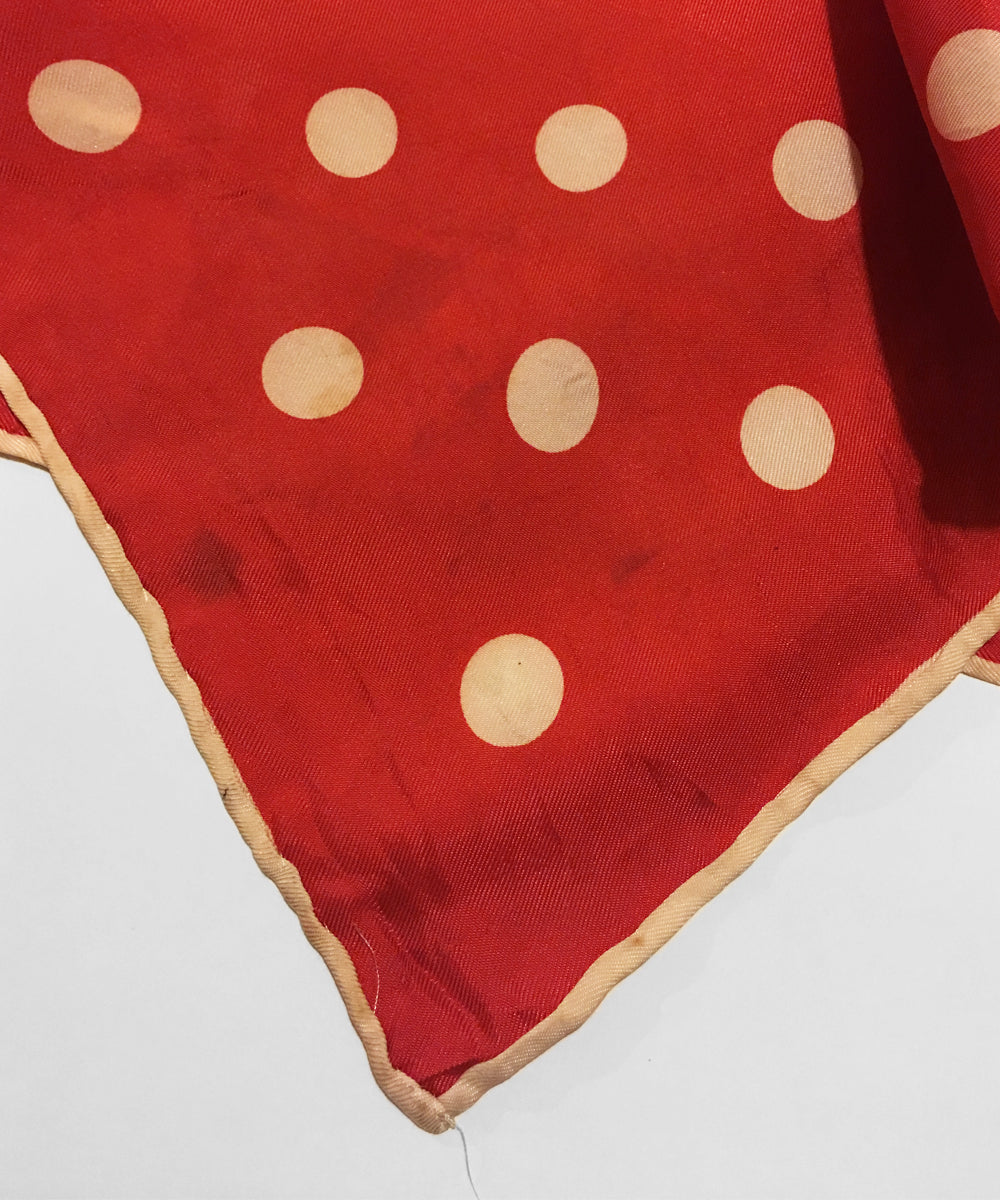 Vintage Red & Ivory Polka Dot Silk Square Scarf