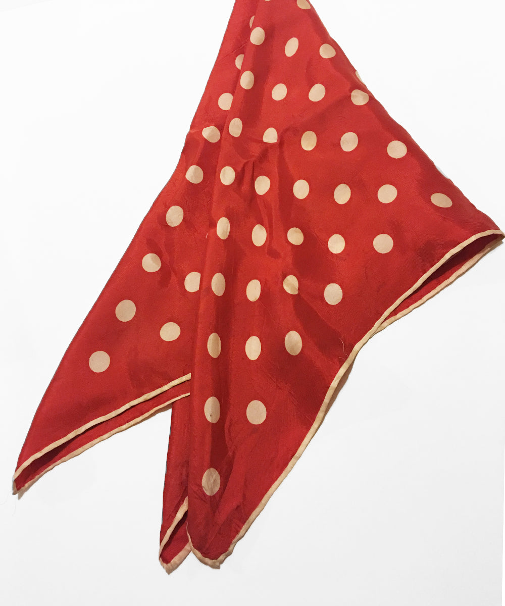 Vintage Red & Ivory Polka Dot Silk Square Scarf