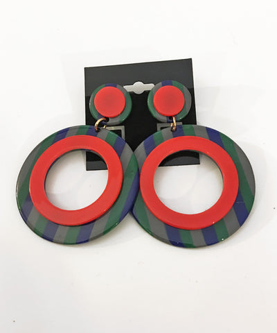 Primary Colors Retro Mod Striped Hoop Earrings