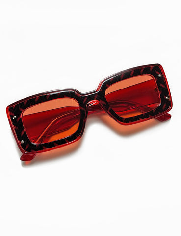 Red Tweed 1970s Funky Squared Frame Sunglasses