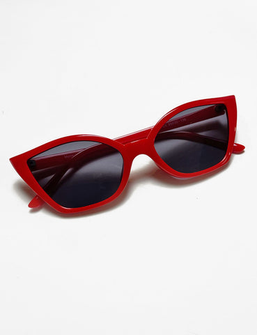 Cherry Red Wing Tip Thin Framed Cat Eye Sunglasses