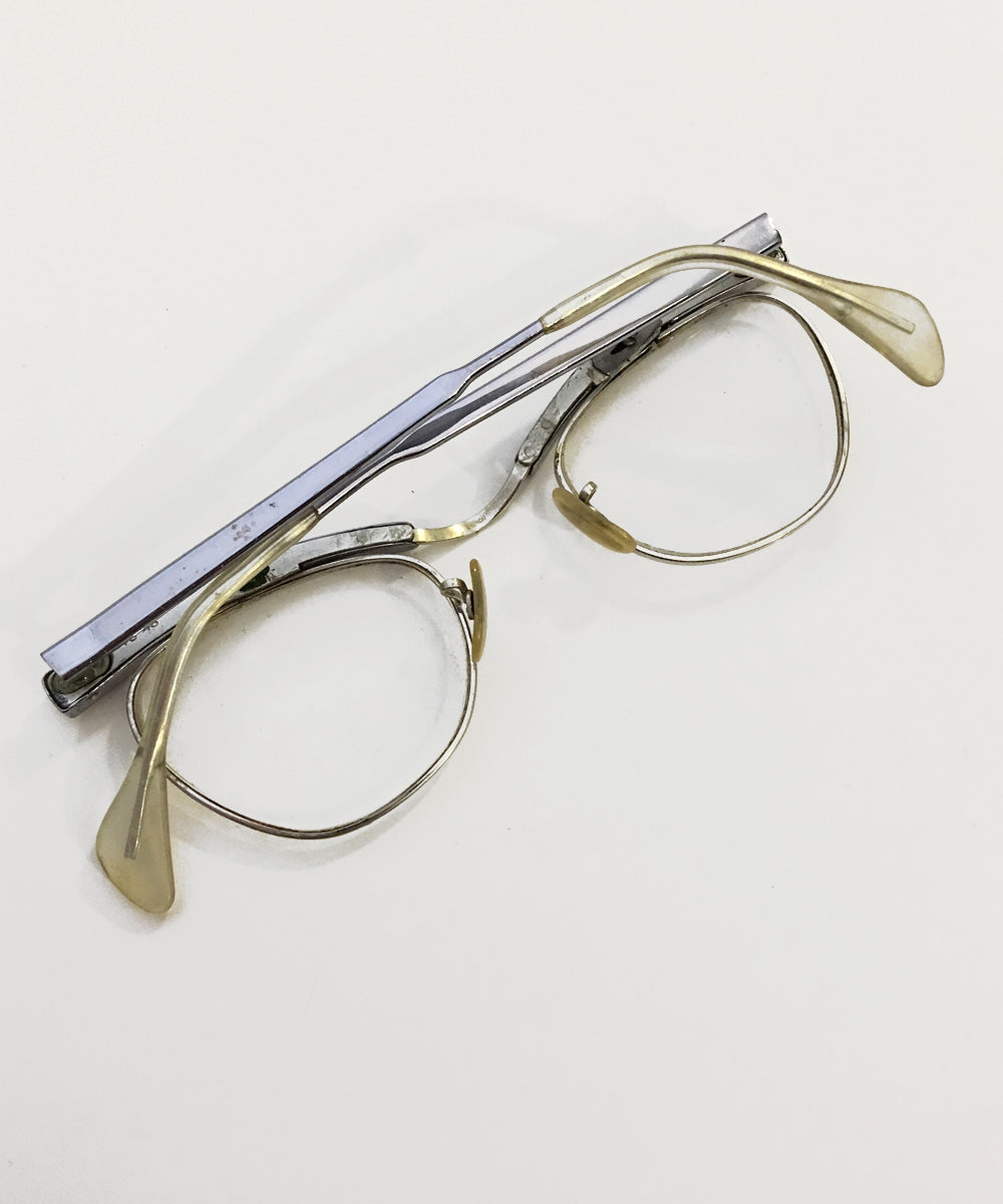 Vintage Silver Aluminum Shuron Unique Cat Eye Glasses