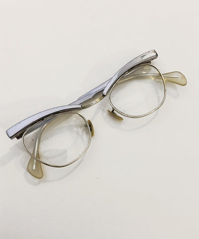 Vintage Silver Aluminum Shuron Unique Cat Eye Glasses