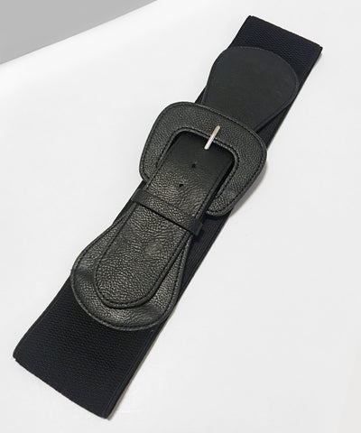 1950s Black Faux Leather Thick Stretch Belt