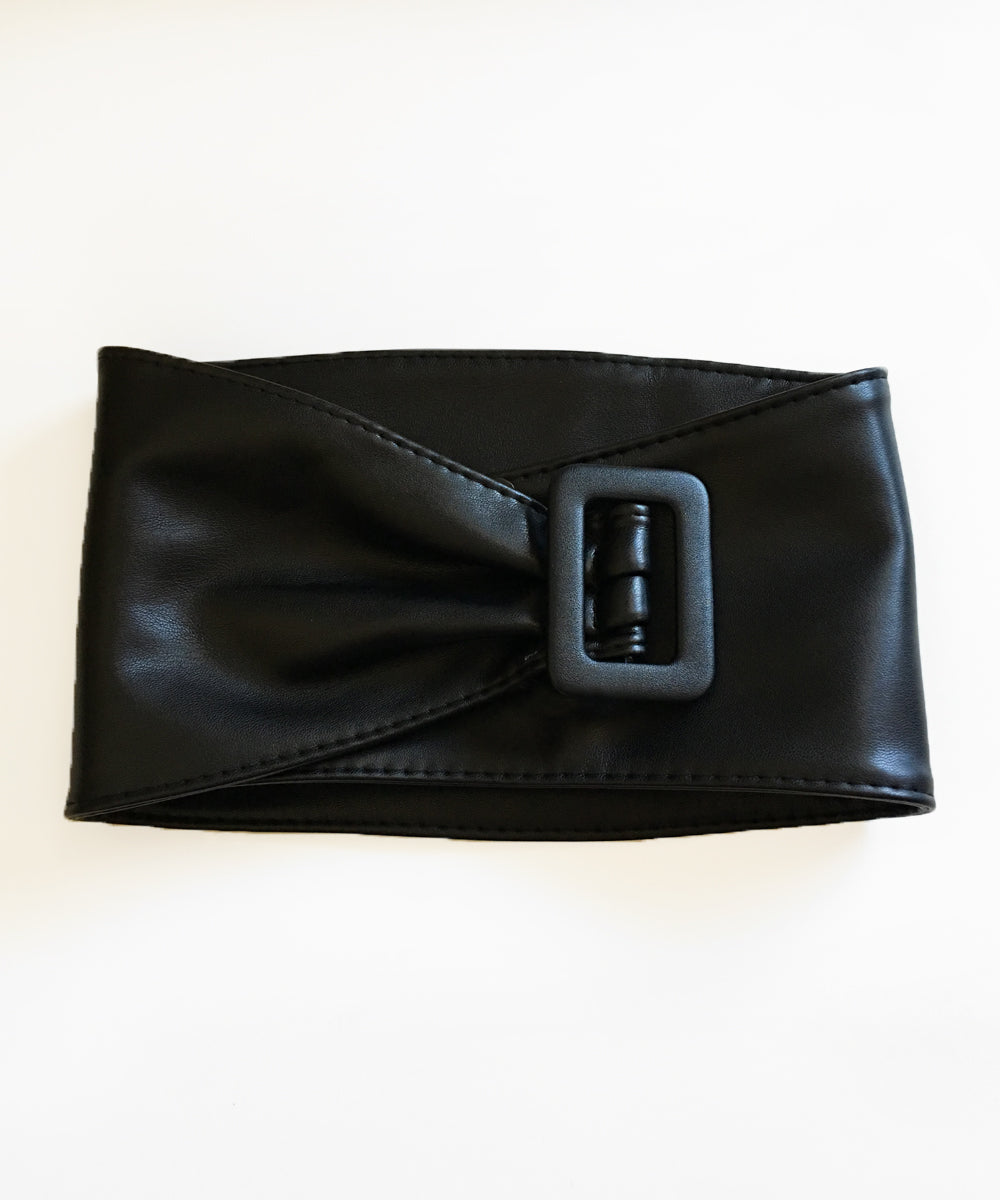 Extra Wide Faux Leather Solid Black Pinup Belt