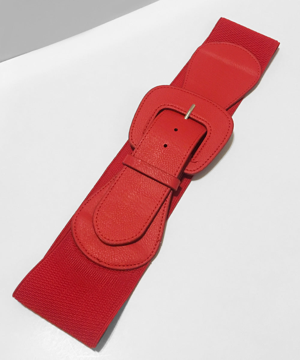 1950s Cherry Red Faux Leather Thick Stretch Belt
