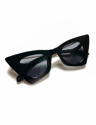 Solid Black Unique Geometric 1950s Cat Eye Sunglasses