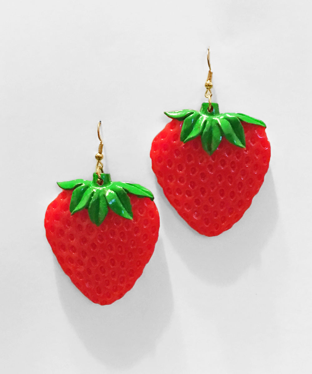 Large Handmade Strawberry Resin Dangle Earrings