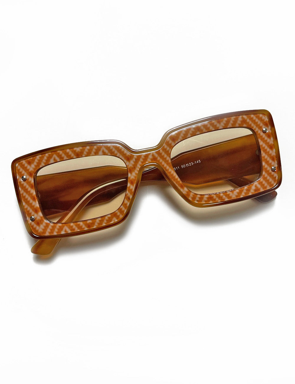 Tan Tweed 1970s Funky Squared Frame Sunglasses