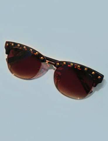 Tortoise Brown & Gold Studded Horn Rimmed Sunglasses