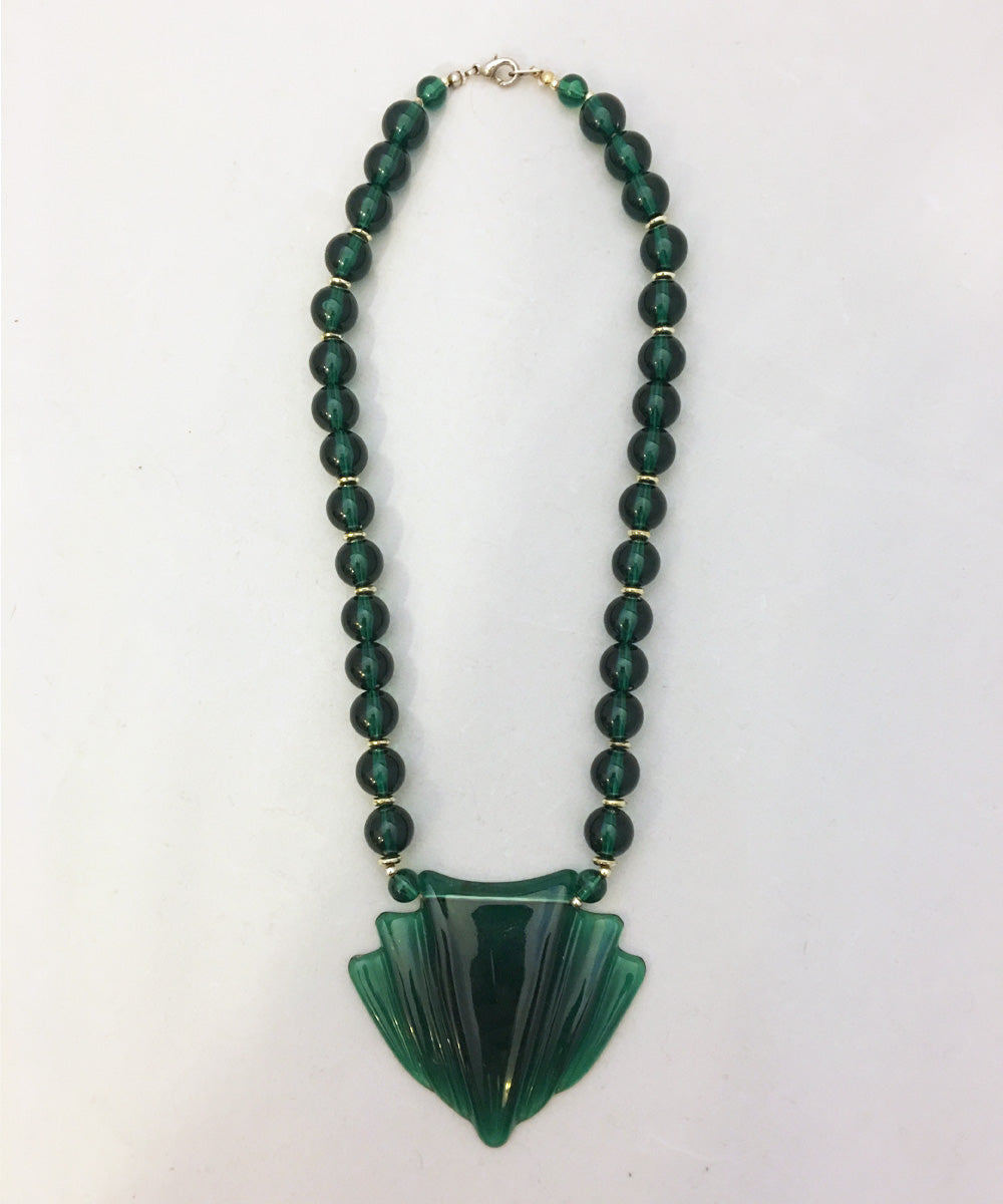 Vintage 1980s Green Resin & Silver Beaded Statement Necklace