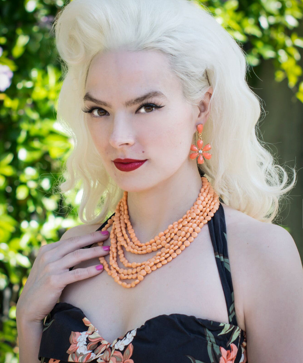 Authentic Vintage Beaded Layers Coral Peach Necklace