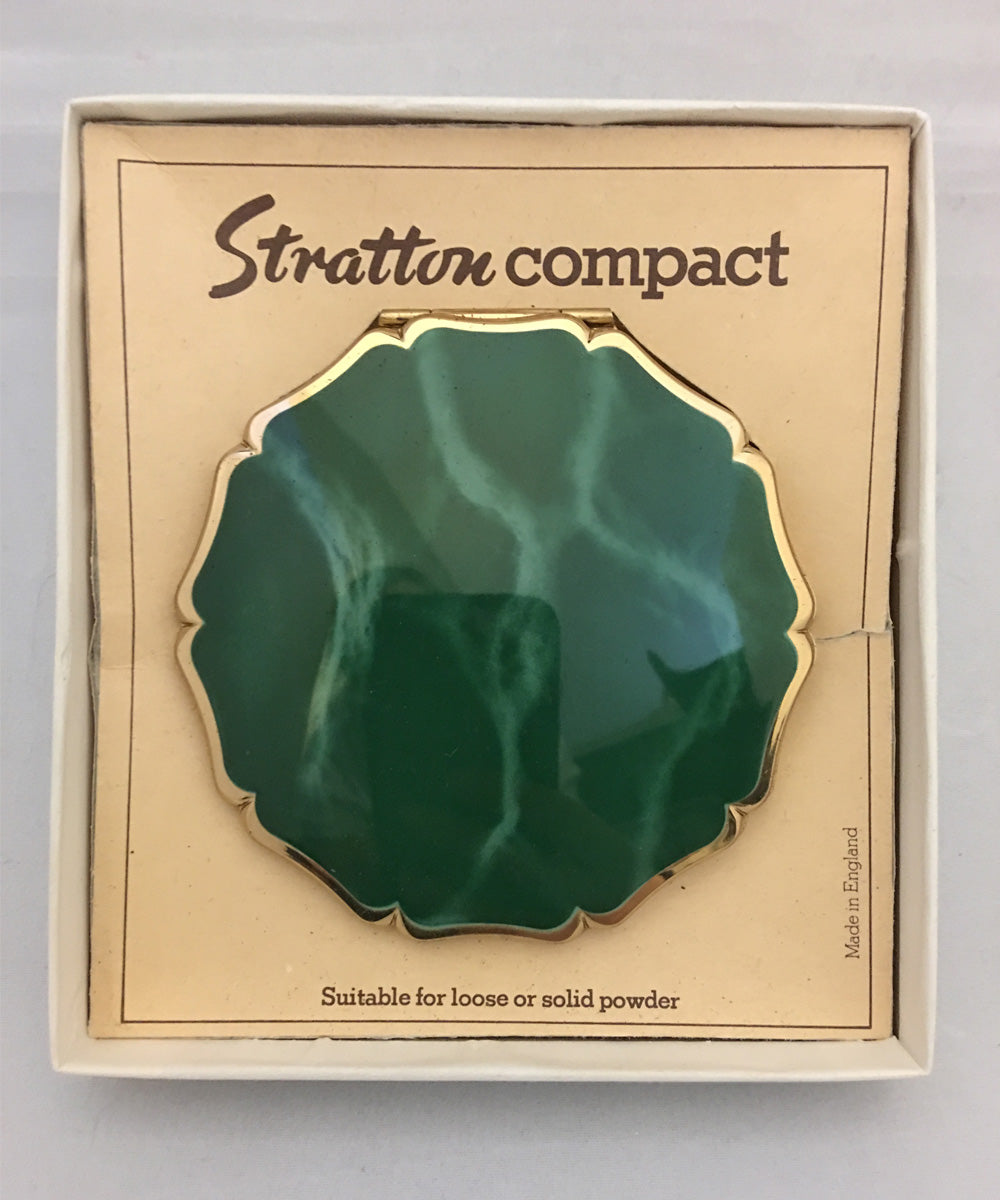Vintage 1950s Stratton Green & Gold Powder Compact