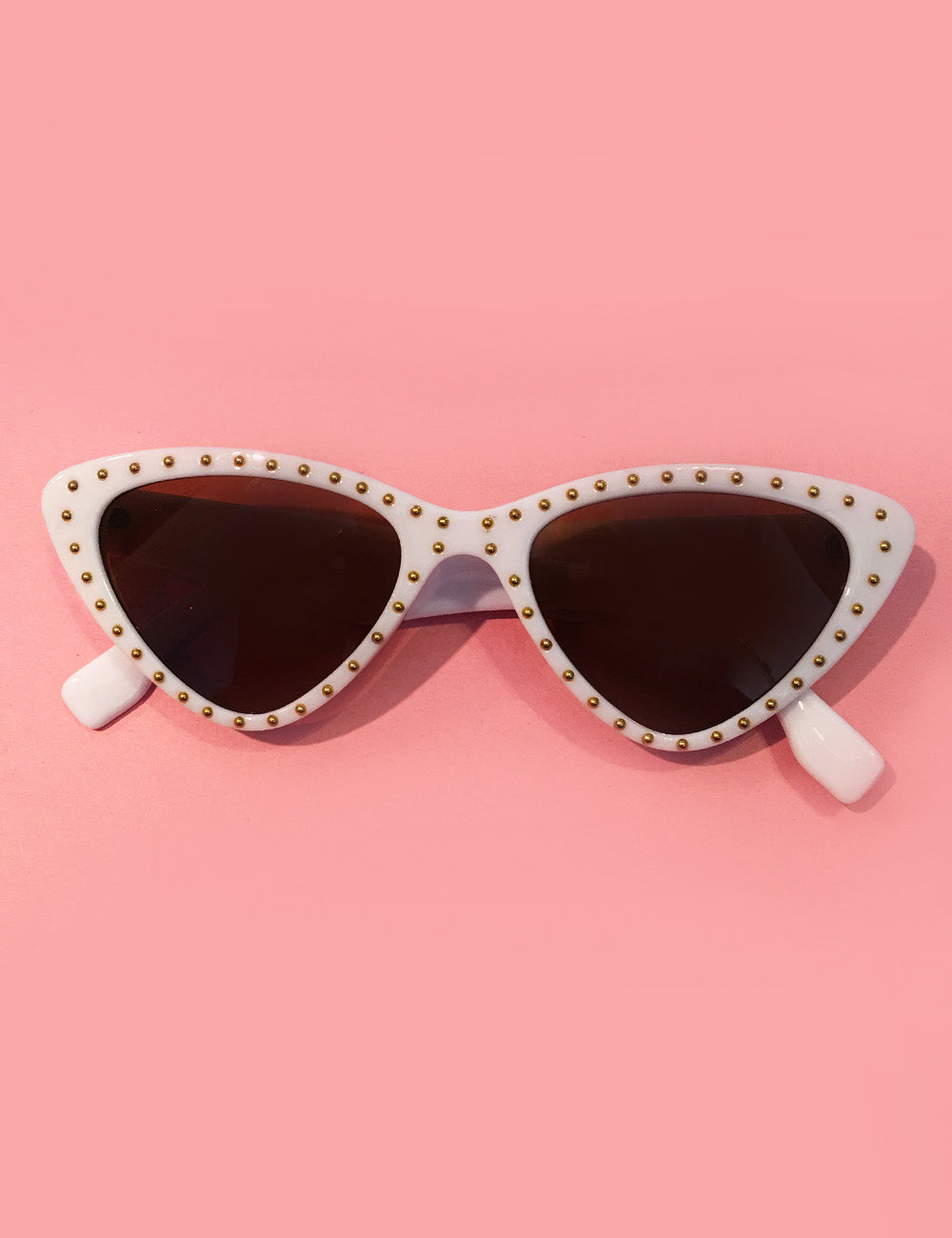 White & Gold Studded Retro Classic Cat Eye Sunglasses