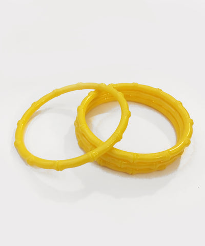Thin Plastic Yellow Bamboo Bangle Set